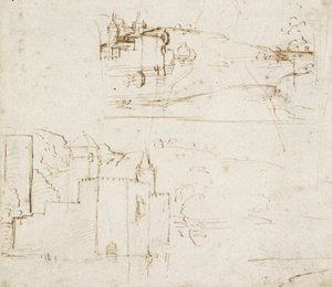 Recto：2つの別個の風景のスケッチ、WA1846.152b 作： Raffaello Sanzio Raphael